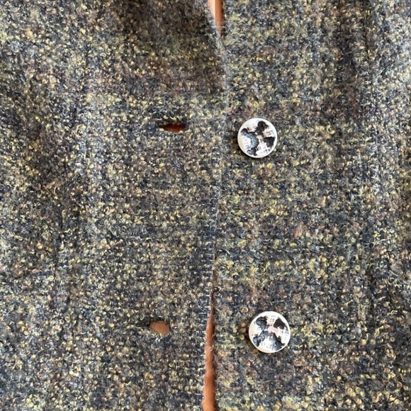 Vintage Textured Wool Blend Coat Women's Longline Button Front Green Brown - Picture 4 of 7